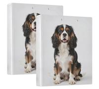 3-Ringing - 2 raccoglitori per quaderni da 3,8 cm, con tasche interne, confezione da 1/2 raccoglitori per la scuola, con copertina rigida, motivo: Happy Cavalier King Spaniel Puppy Celebration