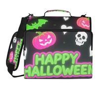 3 Ringing 3,8 cm Documenti File Borsa con Manico Halloween Fantasmi Cuore Zucca Neon Verde Rosa Include Tasca con Zip per Studente Medio Encuadernador de cremallera