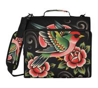 3 Ringing 3,8 cm Organizzatore Raccoglitore Uccello e Rose Old School Tattoo