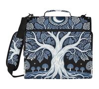3 Ringing 3,8 cm Robusto Raccoglitore Cerniera con Manico Albero della Vita Blu Nero Multi-Tasca per Scuola/Ufficio Cremallera de carpeta