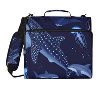 3 Ringing Document Organizer Bag con manico Balena Sea Animal Blu Scuro Laege Capacità per la scuola e l'ufficio Carpeta dell'organizador