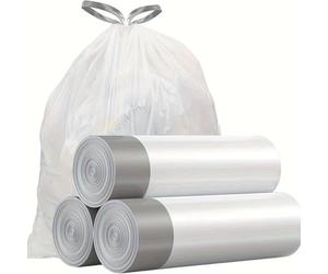 3 rotoli di 45 sacchetti per la spazzatura grigi con comode cinghie con coulisse, manici resistenti e durevoli, per cucina e bagno, facili da trasportare e smaltire