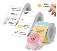 3 rotoli di etichette nome per etichettatrice NIIMBOT B1, B21, B31 e B21 Pro (34 x 34 mm, 40 x 20 mm e 40 x 15 mm), etichette termiche personalizzabili per casa, scuola e ufficio