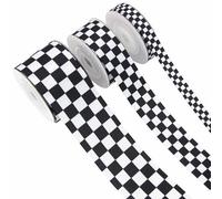 3 rotoli di nastro a scacchi, 13 m di nastro a scacchi bianchi e neri, nastro in grosgrain a tema auto da corsa, nastro in gros grain a quadri di bufalo per fai da te, artigianato, bouquet, ghirlande