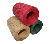 3 rotoli di nastro natalizio in rafia opaca da 100 m, rosso naturale e verde, spago di rafia per confezioni regalo