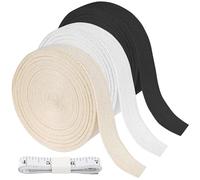3 Rotoli Fettuccia Cotone, 20mm x 10m/Rotolo Nastri in Sbieco di Cotone, Nastro a Spina di Pesce, Nastro Legante Bias Cotone per Il Fai da Te, Cucito a Maglia (Beige/Bianco/Nero)