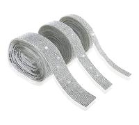 3 Rotoli Nastro Di Strass Di Cristallo, Adesivi A Nastro Di Diamanti Bling Fai Da Te Autoadesivi Con Strass Da 2 mm Per Feste Arti Mestieri Telefono Decorazione Auto Argento (4/8/12 Righe) 3 Yards