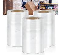 3 Rotoli Pellicola Trasparente per Imballaggio, Pellicola per Imballaggio rotolo 10cm, Film Estensibile Trasparente per Avvolgere Imballi di Mobili, Adatto per Imballaggio, Trasloco, Spedizione