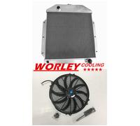 3 row aluminum radiator +fan for Ford Pickup Truck CHEVY ENGINE 1942-1952 manual