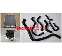 3 ROW RADIATOR FOR Honda Civic EK EG D15 D16 28MM PIPE & Shroud Fan & hose BLACK
