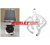 3 ROW RADIATOR FOR Honda Civic EK EG D15 D16 28MM PIPE & Shroud Fan & hose WHITE