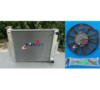 3 Rows aluminum radiator + fan for JEEP CJ7 WITH CHEVY V8 LS SWAP MT 1976-1986