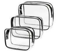 3 sacchetti da toilette trasparenti, da viaggio, in PVC trasparente, da 1 litro, Nero , Beauty case