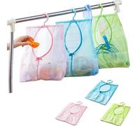 3 sacchetti per mollette da bucato, portaoggetti da appendere, per bagno, guardaroba, cesto portabiancheria (blu, rosa, verde), Blu, Taschino sul petto