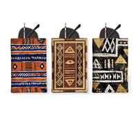 3 sacchetti per occhiali con toni etnici geometrici, borsa per occhiali da sole rustica e moderna, organizer portatile da viaggio per spiaggia estiva, Arancione, 7x4.7 Inch, Custodia per occhiali