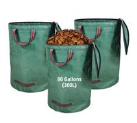3 sacchetti per rifiuti da giardino da 300 l, resistenti, con coperchio, impermeabili, pieghevoli, riutilizzabili, con manici, resistenti per erba, foglie, siepi e detriti