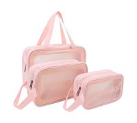 3 sacchetti trasparenti toilette per il trucco, grande capacità, borsa per l'organizzazione del trucco, borsa portatile viaggio, per nuoto, palestra, rosa, default