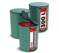 3 Sacchi Giardinaggio Con Coperchio A Zip Da 300 Litri Con 4 Maniglie