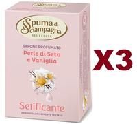 3 SAPONETTA SPUMA DI SCIAMPAGNA SAPONE PERLE DI SETA E VANIGLIA SETIFICANTE 90g