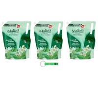3 saponi Malizia Sapone Liquido - Sapone liquido con tè verde e menta - Ideale per mani e viso - Busta di ricarica ecologica 1000 ml + portachiavi Beni Culinari
