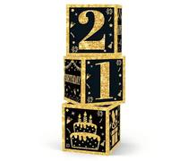 3 scatole decorative per il 21° compleanno per lui e lei, grande scatola regalo in cartone da 26 cm, set di scatole regalo per 21° compleanno, decorazioni e confezioni regalo