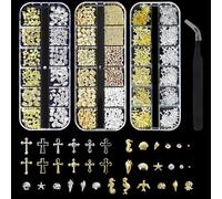 3 scatole di ciondoli per unghie, 36 tipologie di charms unghie, oro argento nail art per le donne accessori per la progettazione delle unghie (tema oceano)