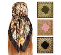 3 Sciarpe Quadrate Versatili, Grande Sciarpa Quadrata Stampata, Sciarpa Di Seta Da Donna, Sciarpa Di Raso 90 * 90 Cm, Sciarpa Elegante, Adatta per Spiaggia, Pendolarismo, Decorazione