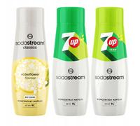 3 sciroppi concentrati Sodastream Sambuco + 7UP + 7UP Free Senza zucchero