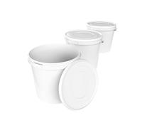3 secchi con coperchio 10 l bianchi rotondi | in plastica, a norma alimentare, ermetici e stabili | con manico per alimenti, chimica, detersivo, adesivi adatti