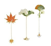 3 Segnalibri in Metallo Personalizzabili Con Ciondolo - Stile Retrò, Classici, Foglia di Loto, Acero e Ginkgo - Regalo per Amanti dei Libri