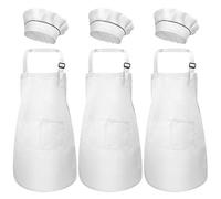 3 Set Bambini Grembiule e Cappello da Cuoco, Bambino Grembiule da Cucina con Tasche per Ragazze Ragazzi, Grembiuli da Chef Giardino per Cucinare Cottura Pittura Artigianato (3-6 Anni) (Bianco)
