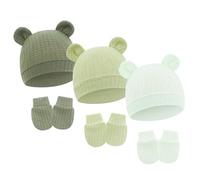 3 Set Berretto E Guanti Per Neonato Design Con Orecchie Da Orso Tessuto Traspirante I Da 0 a 6 Mesi Cappello Con Orecchie Da Orso