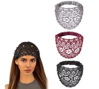 3 Set Boho-Chic Crystal & Pearl Embellished Elegant Floral Beaded Wide Headbands, Plum Blossom Hollow Elegant Floral Beaded Lace Head Coverings for Women (3Pcs-C)