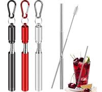 3 Set Cannucce Telescopiche Dell'acciaio Inossidabile, Cannucce in Acciaio Inox Riutilizzabili, Cannucce Portatili in Metallo con Spazzola per la Pulizia e Scatola di Metallo (10-22,5 cm)