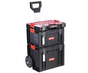 3 Set con cassetta degli attrezzi manico telescopico e organizer con scatole per separare rondelle dadi, viti cuscinetto sistema PRO