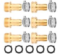 3 set di connettori in ottone per tubi da giardino con morsetti, adatti per raccordi per tubi da giardino da 3/4" o 5/8", kit di riparazione per tubi dell'acqua da giardino maschio e femmina