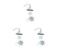 3 set di decorazioni a tema nautico barca a vela in miniatura barca a vela spiaggia decorazioni a tema timone, 30 x 9 x 1,5 cm