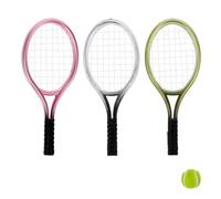 3 set di mini decorazioni da tennis: include piccole racchette e palline per case delle bambole, torte, portachiavi e oggetti di scena fotografici, miniature a tema sportivo perfette per decorazioni o