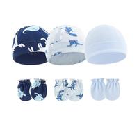 3 Set Guanti Da Per La Pelle E Cappello Da Pullover Abbinato Caponi Fetale Cotone Comodi Guanti I Primi Mesi Accessori Bambini Traspiranti Morbidi