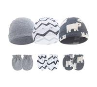 3 Set Guanti Da Per La Pelle E Cappello Da Pullover Abbinato Caponi Fetale Cotone Comodi Guanti I Primi Mesi Accessori Bambini Traspiranti Morbidi