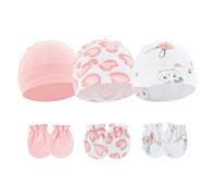 3 Set Guanti Da Per La Pelle E Cappello Da Pullover Abbinato Caponi Fetale Cotone Comodi Guanti I Primi Mesi Accessori Bambini Traspiranti Morbidi
