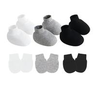 3 Set Guanti e Calzini in Cotone Traspirante per 0-3 Mesi Guanti Design Antigraffio Coprigambe Stivaletti e Guantini Antiscivolo