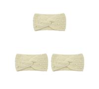 3 set Look New Pearl Knit Cross Fasce Leggero e Portatile Poliestere Donne Lavorato A Maglia Perle Fascia Antiscivolo Elegante Beige