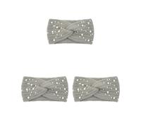 3 set Look New Pearl Knit Cross Fasce Leggero e Portatile Poliestere Donne Lavorato A Maglia Perle Fascia Antiscivolo Elegante Grigio chiaro