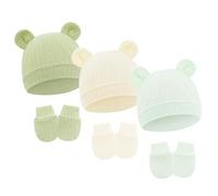 3 Set Orecchie Da Orso Cartone Animato Cappello E Guanti Da Neonato Set Tessuto Cotone Elastico Essenziale Per Comfort Quotidiano Uso Caldo Cappello Da Bambino