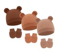 3 Set Orecchie Da Orso Cartone Animato Cappello E Guanti Da Neonato Set Tessuto Cotone Elastico Essenziale Per Comfort Quotidiano Uso Caldo Cappello Da Bambino