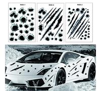 3 Sheets of External Bullet Holes Stickers for Car, Motorcycle, Scooter, Truck, Helmet Stickers Bullet Holes and Scratches in Mixed Vinyl for Tuning Waterproof and Resistant