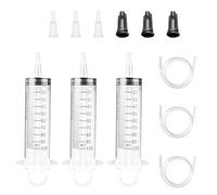 3 siringhe da 100 ml, 3 tappi neri con adattatore, tubo, siringa con tubo, siringa liquida, siringa in plastica per l'alimentazione degli animali, laboratorio, ecc.
