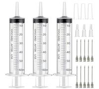 3 siringhe da 60 ml, in plastica da 60 ml, con aghi in acciaio inox, siringhe riutilizzabili in plastica per irrigazione delle piante, alimentazione degli animali, laboratori scientifici (pacchetto