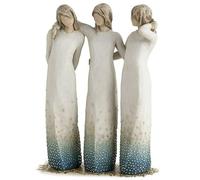 3 sorelle Willow Tree Figure in resina, decorazione per desktop dipinta a mano, statuetta decorativa per la casa, regalo per amici sorelle, blu